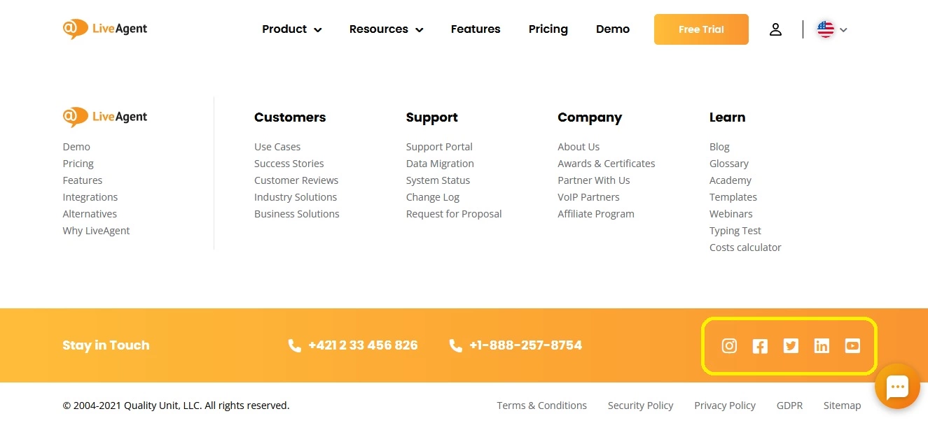 Παράδειγμα εικονιδίων κοινωνικών μέσων - LiveAgent