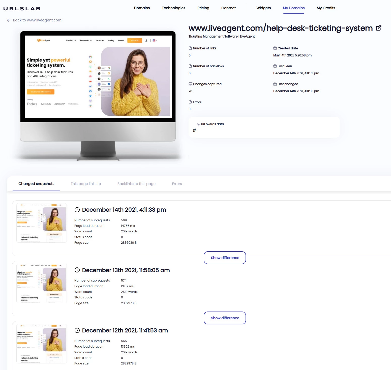 Λάβετε ένα στιγμιότυπο κάθε σελίδας της ιστοσελίδας σας καθημερινά