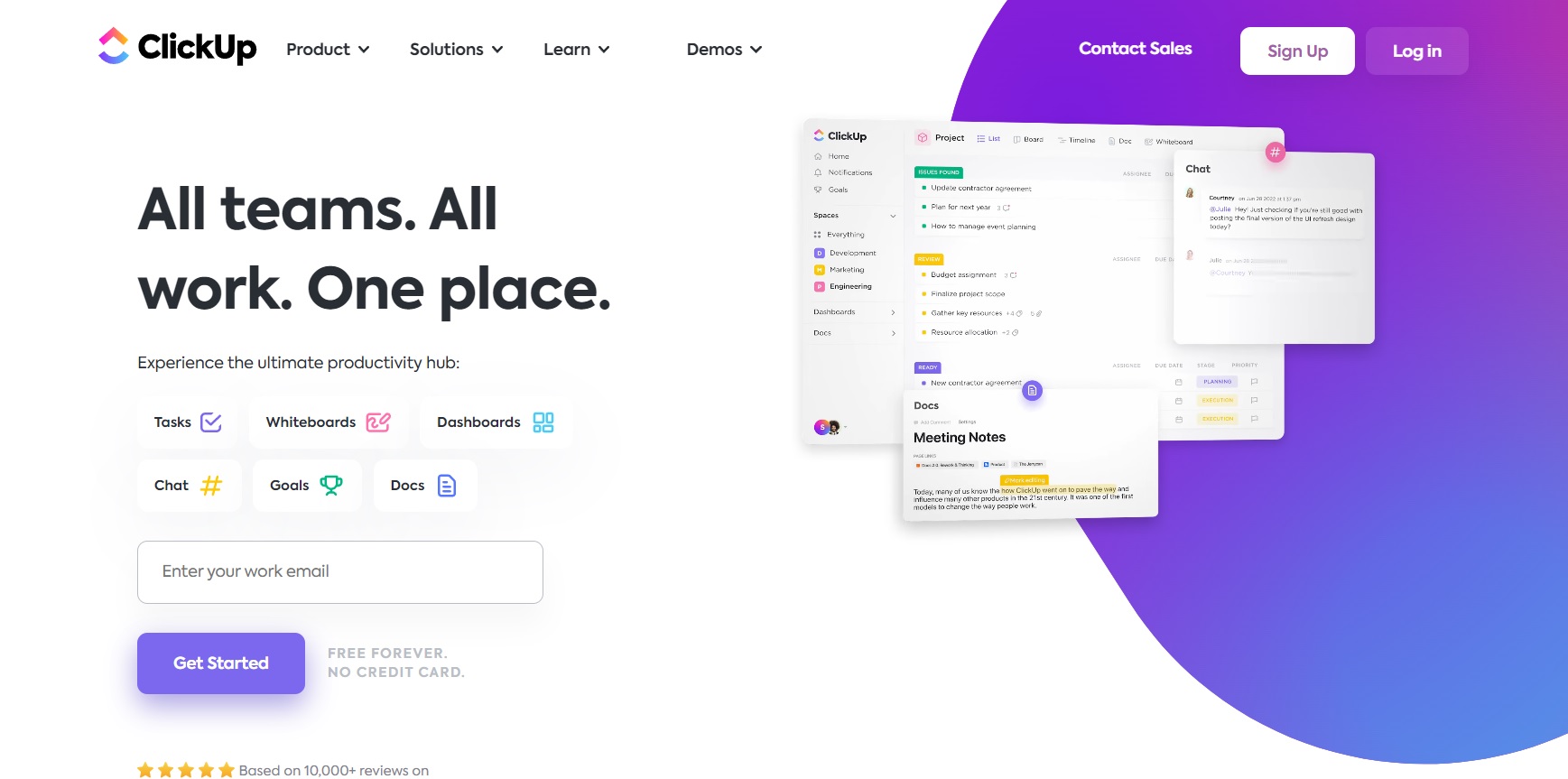 Αρχική σελίδα του ClickUp - σχεδιάστε, παρακολουθήστε και διαχειριστείτε εύκολα τα έργα σας από ένα μέρος.