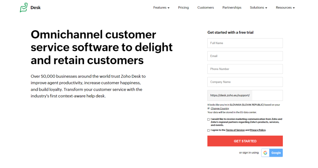 Αρχική σελίδα Zoho Desk