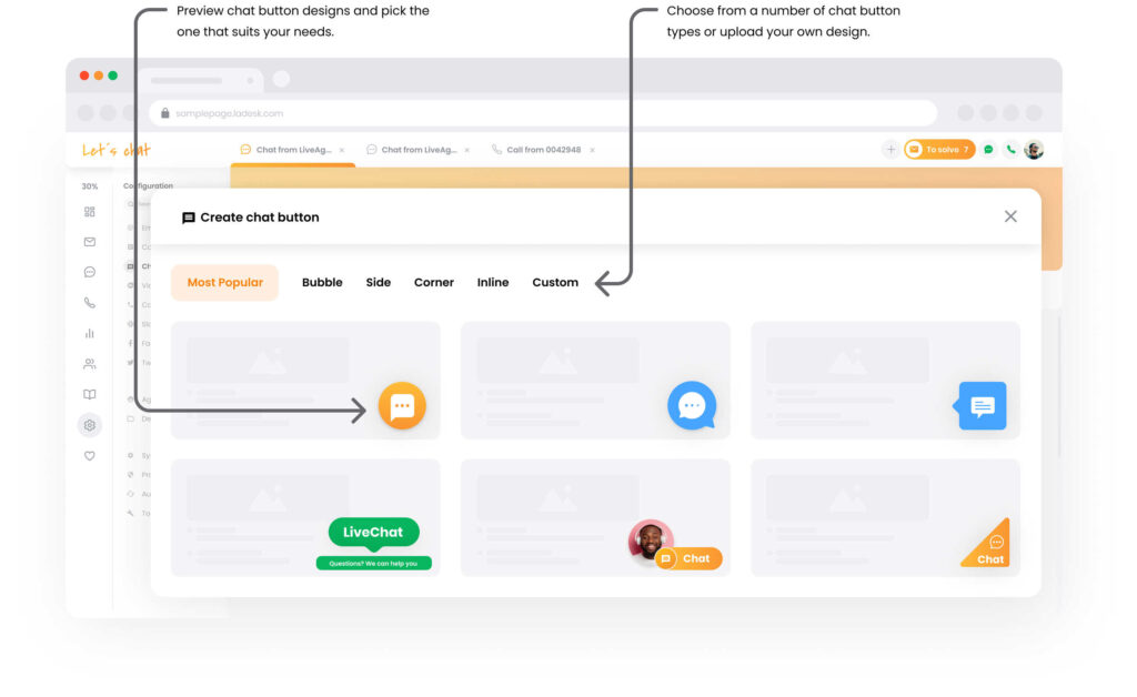 Επιλογές chatbox του LiveAgent