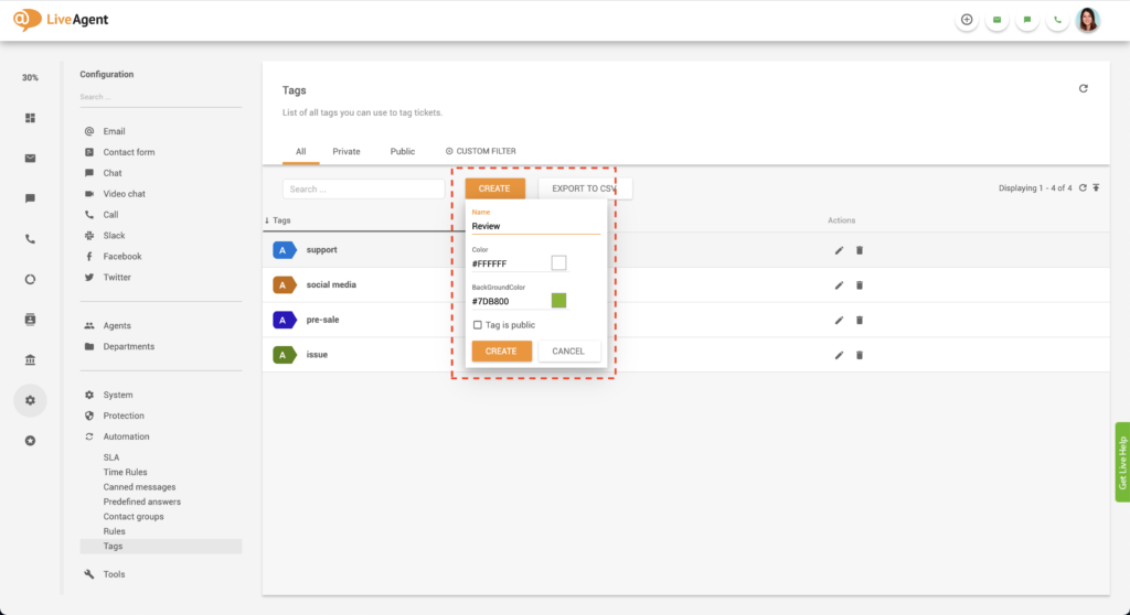 Δημιουργία προσαρμοσμένων ετικετών στη LiveAgent