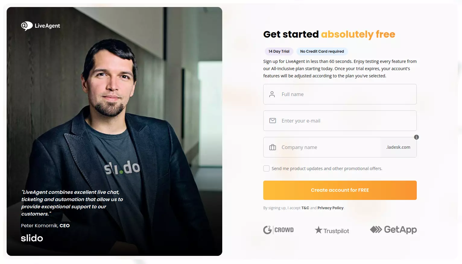 Σελίδα δοκιμής LiveAgent