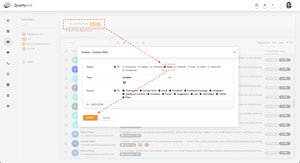Φίλτρο spam στο LiveAgent