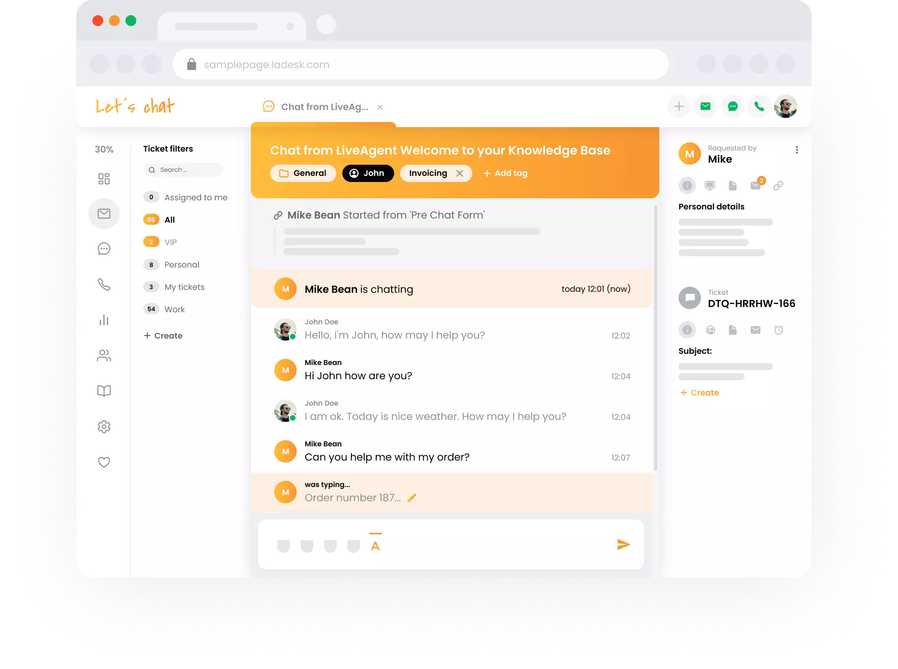 Πραγματική προεπισκόπηση πληκτρολόγησης LiveAgent
