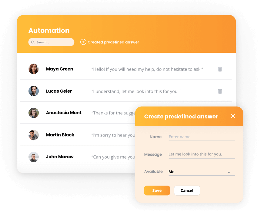 Live Agent's automations - predefined answers