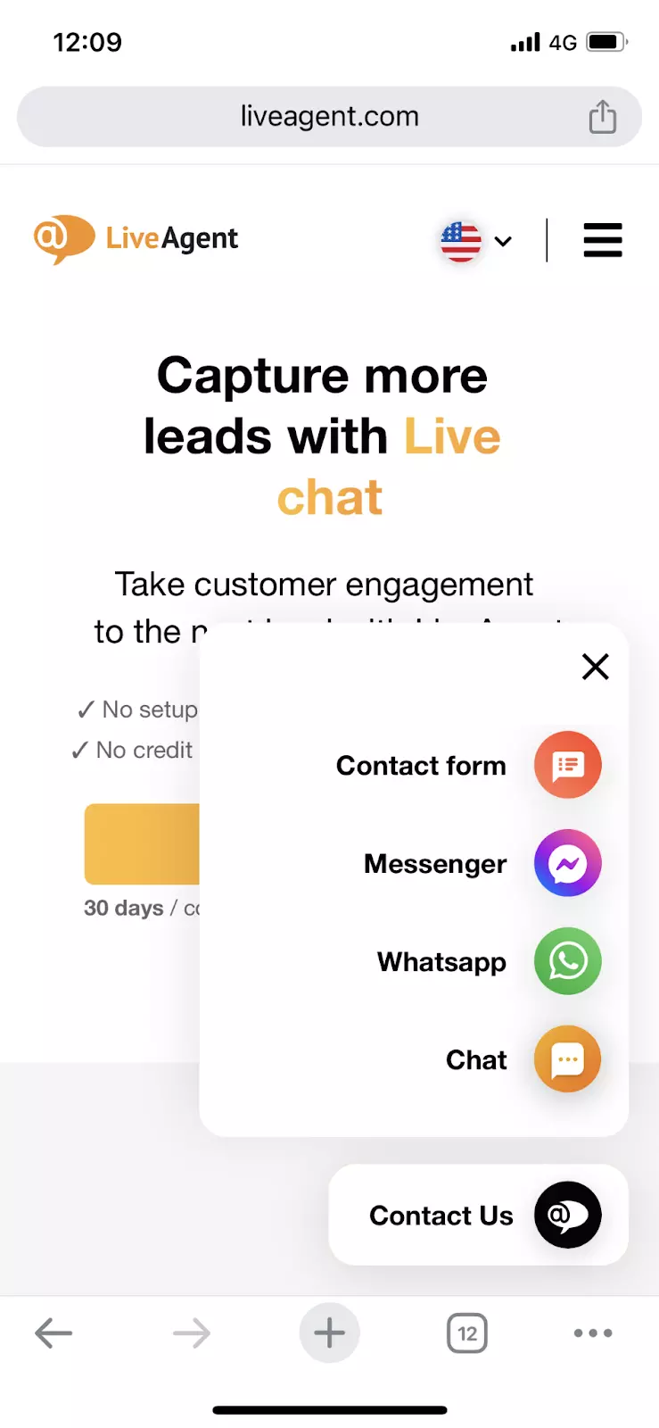 Κουμπί live chat LiveAgent σε κινητό