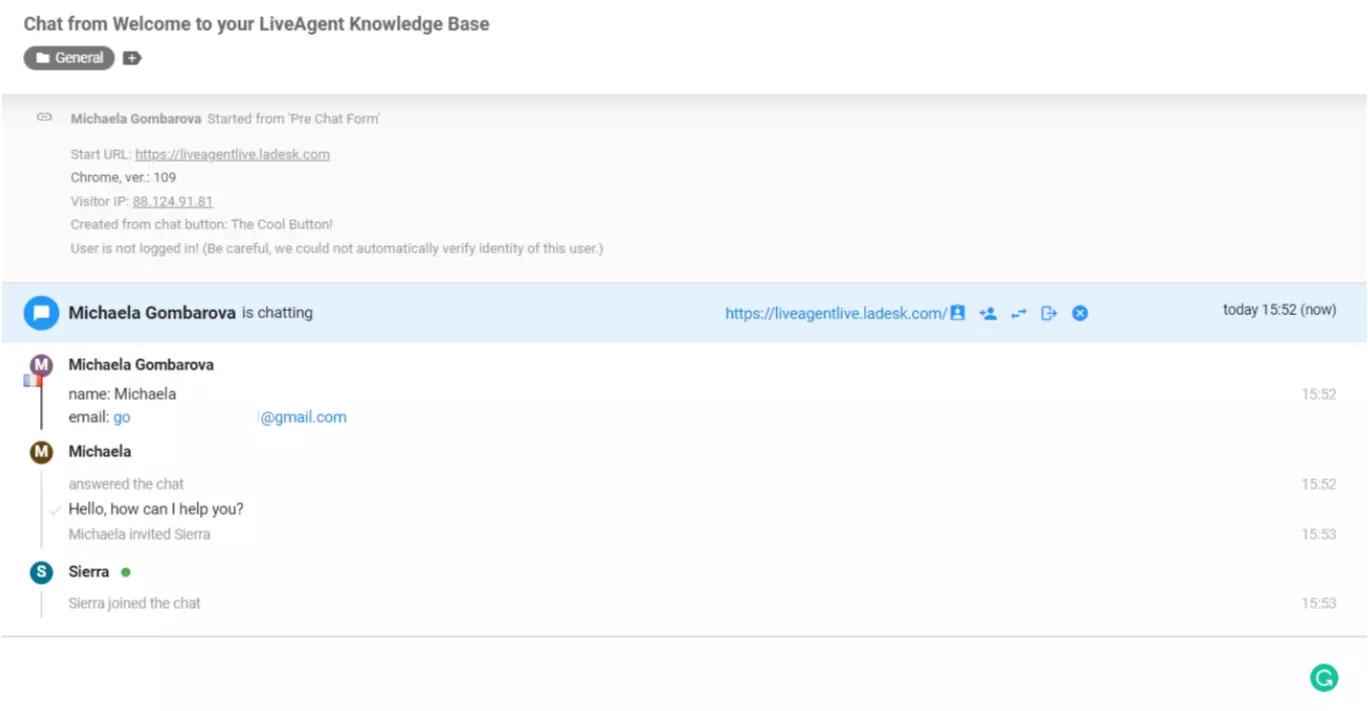 LiveAgent Πράκτορας συμμετείχε στη συνομιλία