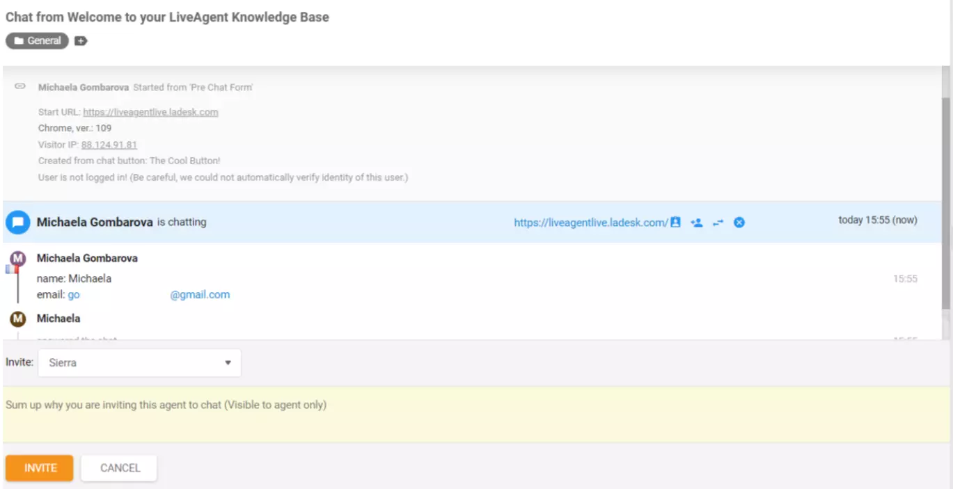 LiveAgent Πράκτορας προσκλήθηκε σε συνομιλία