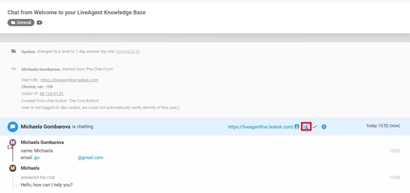LiveAgent - προσκαλέστε έναν συνάδελφο να συνομιλήσει