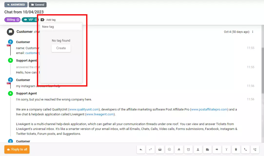 Η εικόνα δείχνει πώς να δημιουργήσετε μια νέα ετικέτα απευθείας μέσα σε ένα εισιτήριο