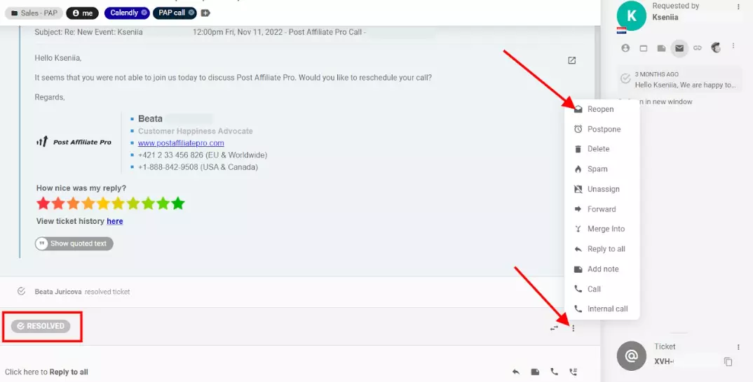Ανοίξτε ξανά το ticket LiveAgent