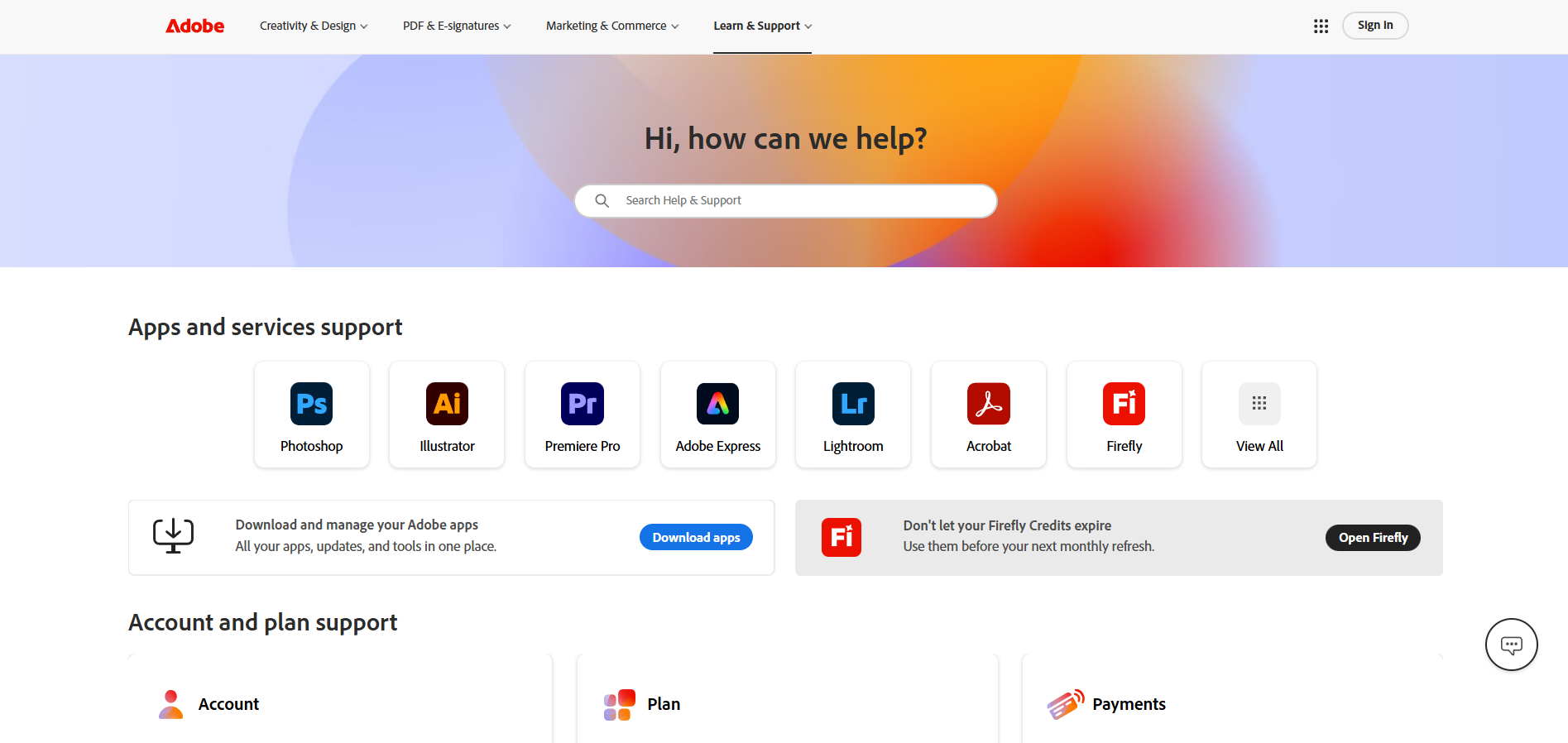 Επαφές Adobe Help Desk