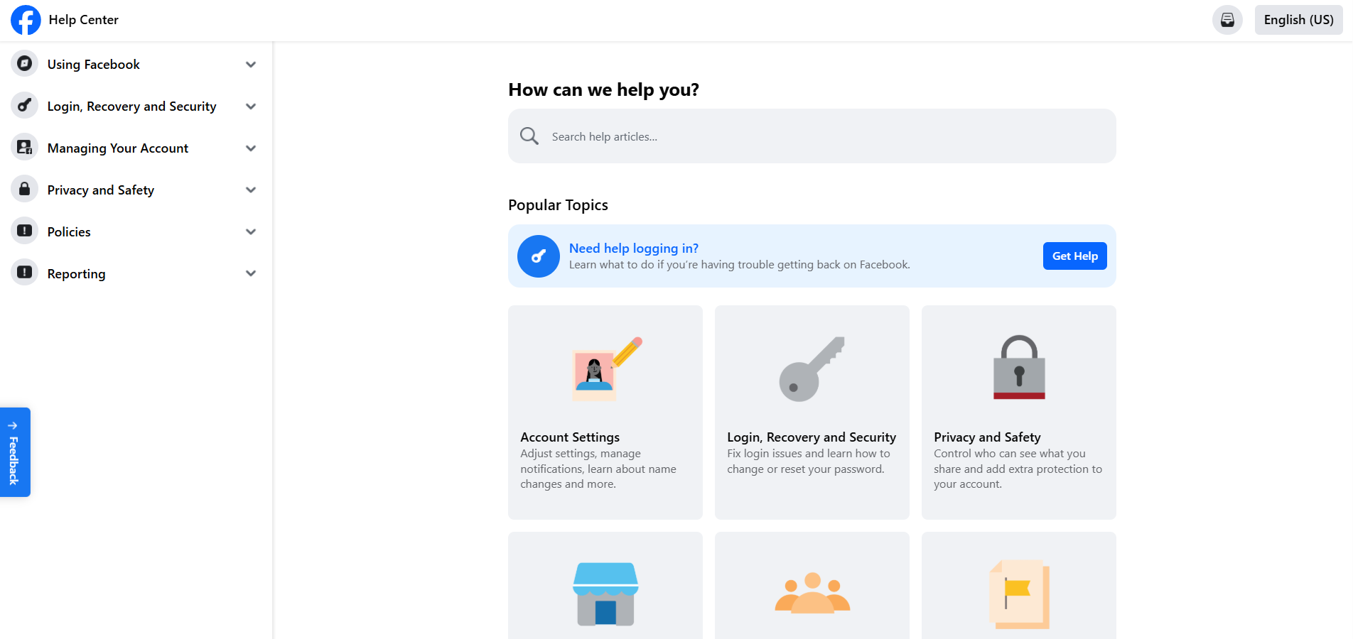 Επαφές Help Desk του Facebook