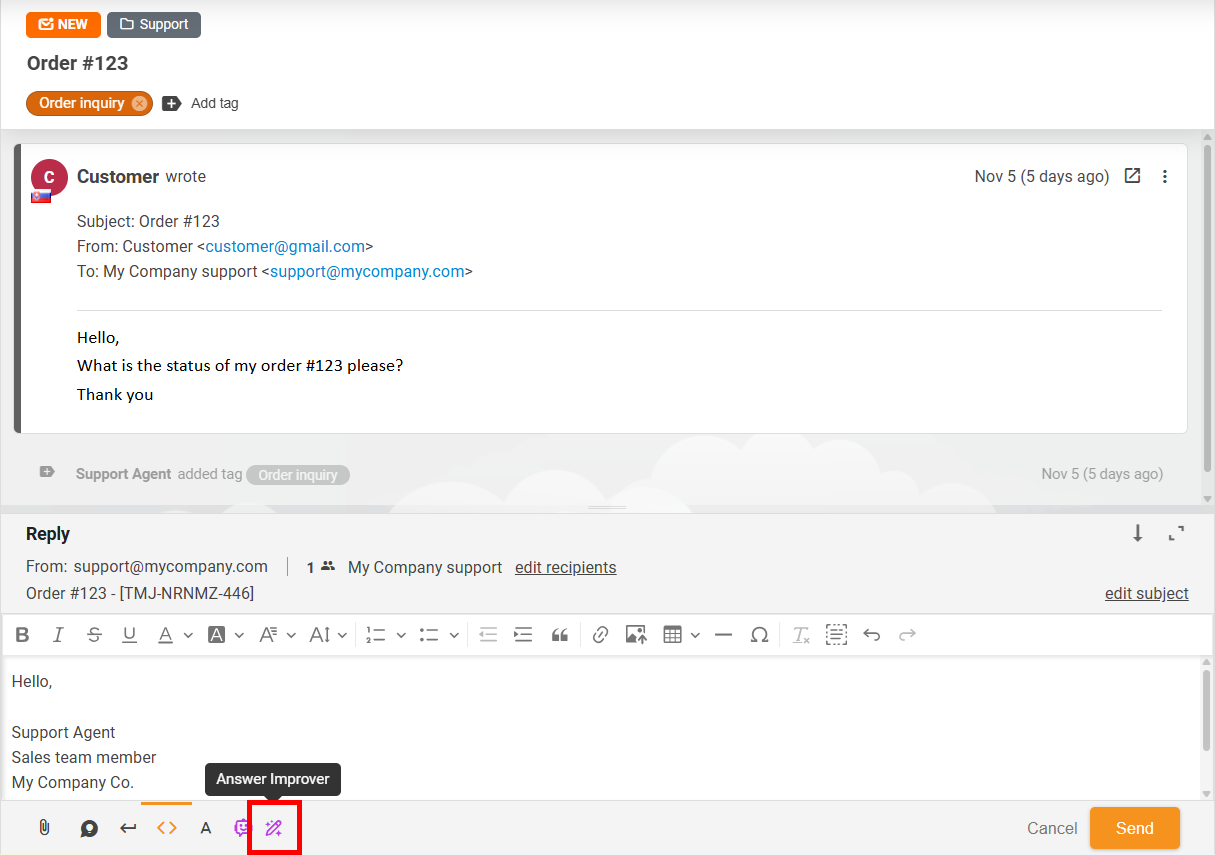 Παράθυρο Answer Improver γενική προβολή