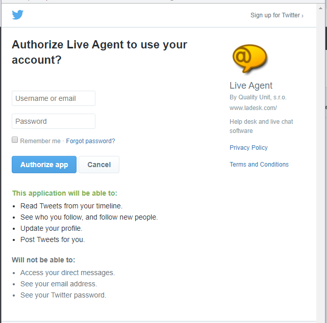 Εξουσιοδότηση εφαρμογής Twitter