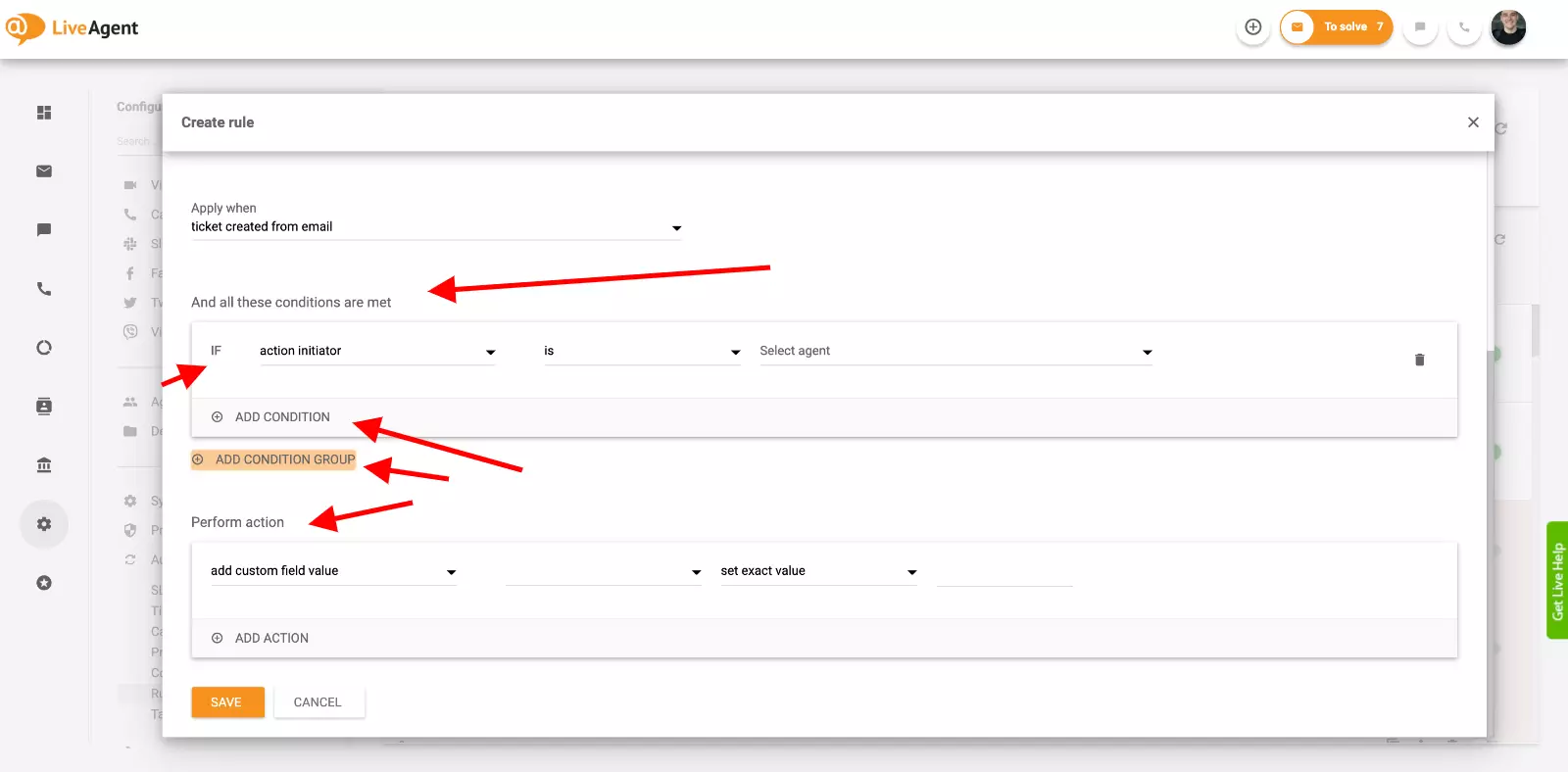 Ρύθμιση αυτοματισμού στο LiveAgent
