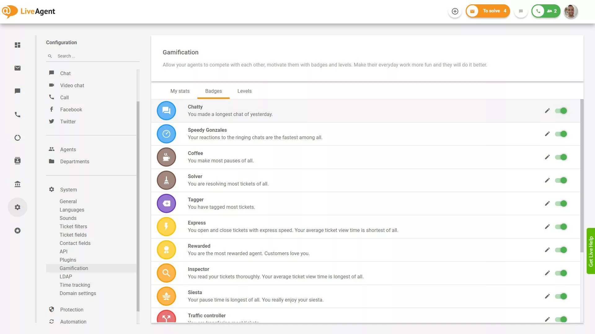 List of available badges in LiveAgent