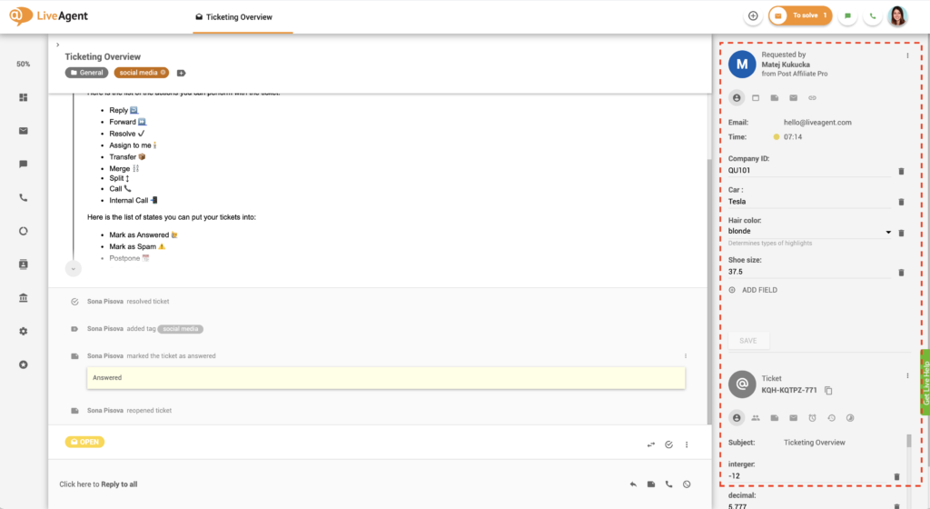 Παράδειγμα CRM στο LiveAgent