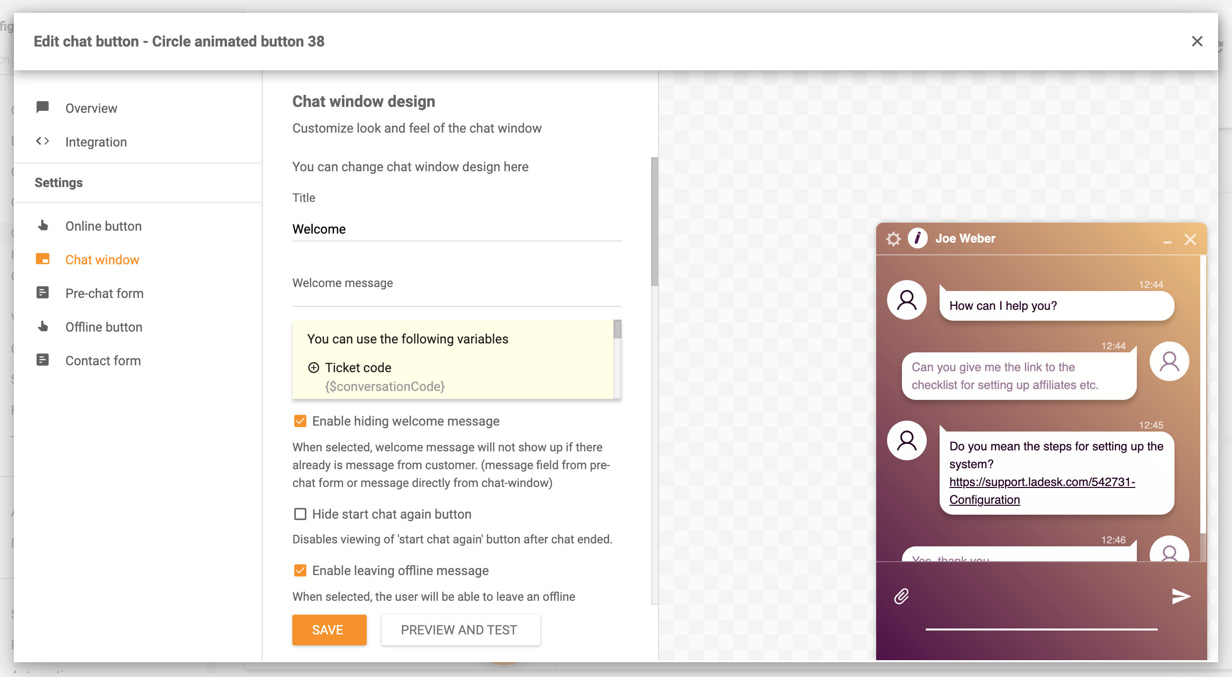 Επιλογές σχεδιασμού παραθύρου συνομιλίας