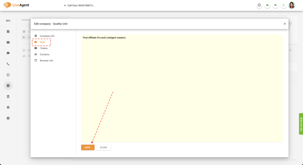 Σημείωση εταιρείας στο LiveAgent
