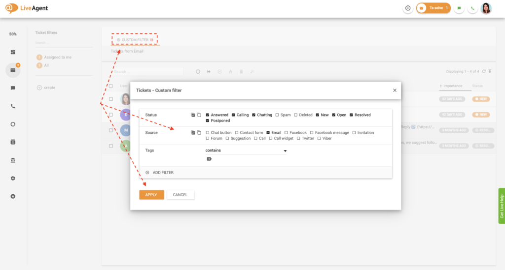 Επιλογές προσαρμοσμένου φίλτρου