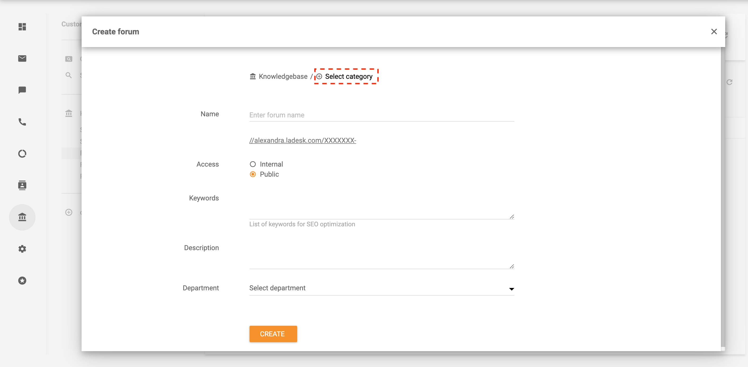 Επιλογή κατηγορίας για φόρουμ πελατών - LiveAgent