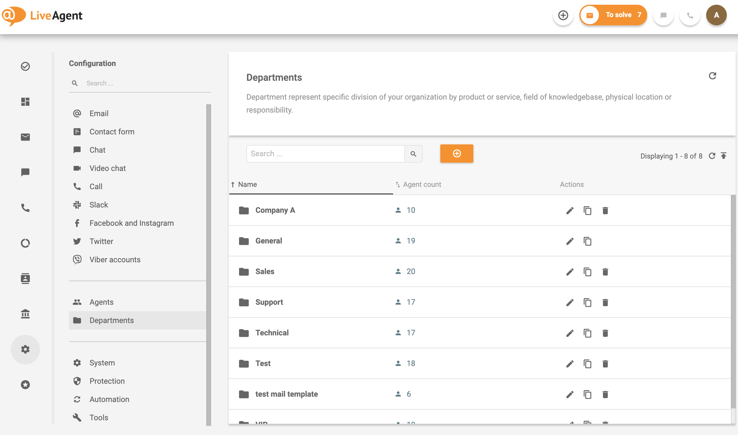 Τμήματα στο LiveAgent