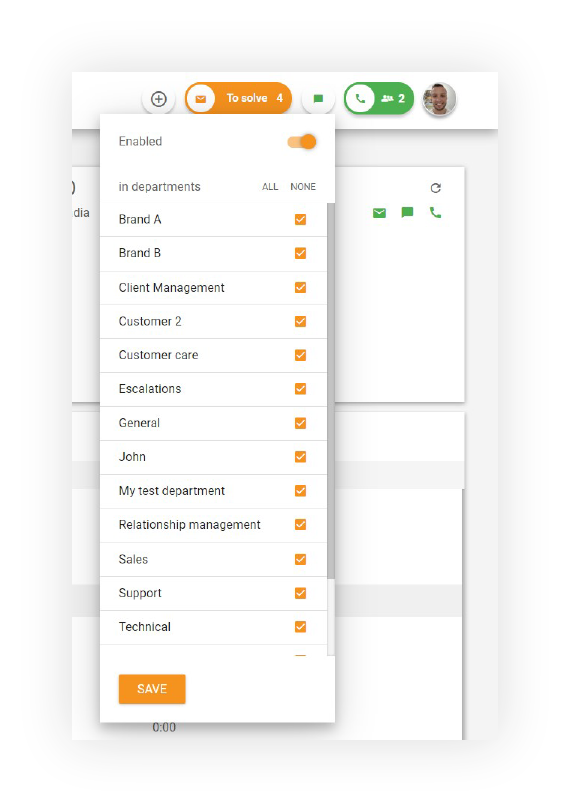 Departments feature in LiveAgent