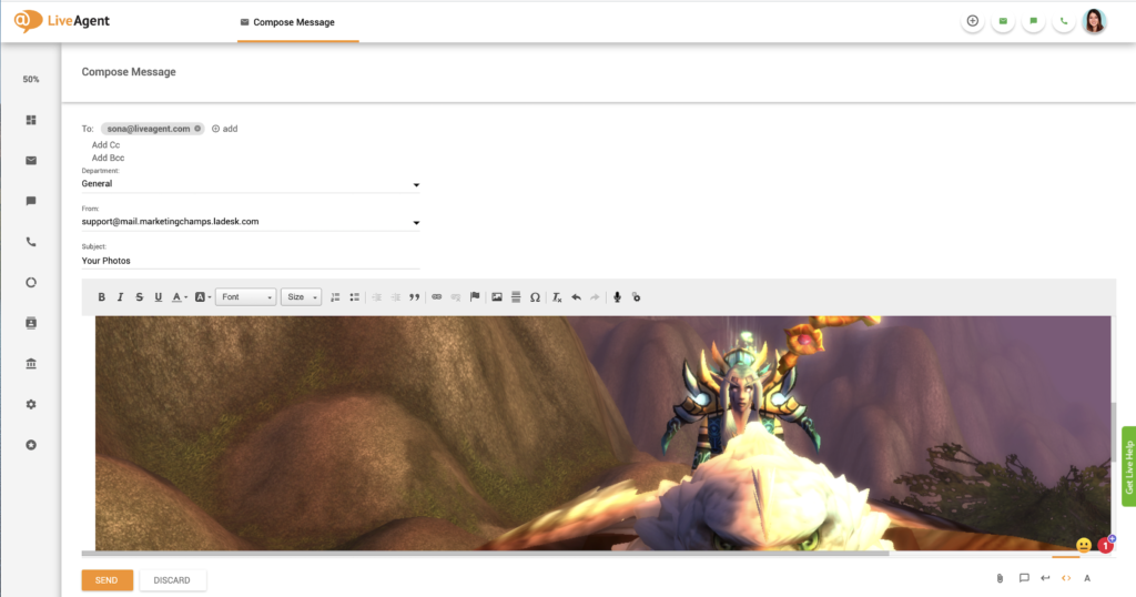 Ενσωματωμένη επικόλληση εικόνας στο LiveAgent