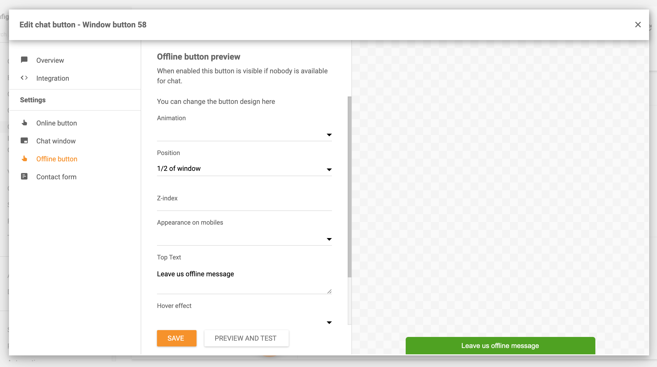 Ρυθμίσεις κουμπιού συνομιλίας εκτός σύνδεσης LiveAgent