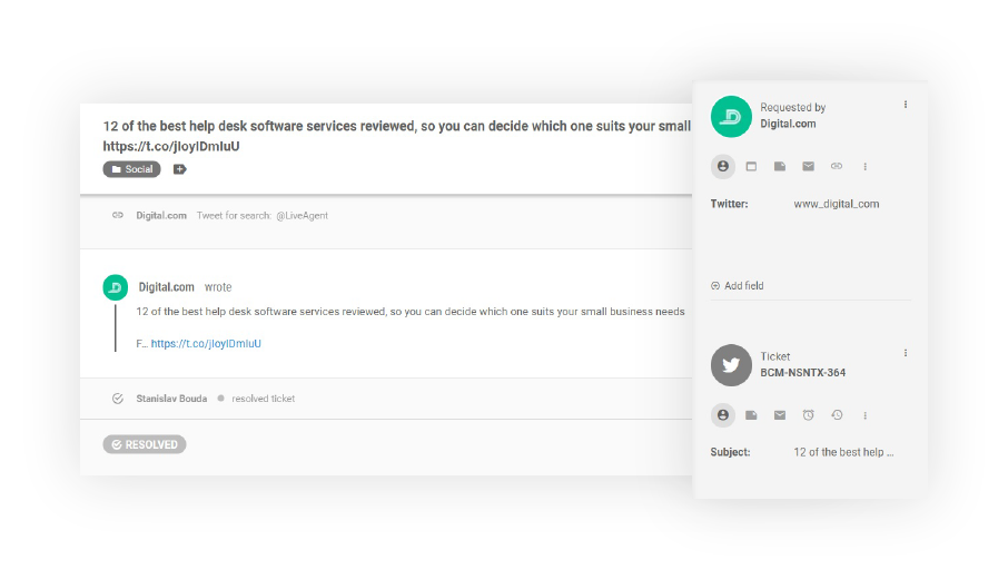 Εισιτήριο Twitter στο LiveAgent