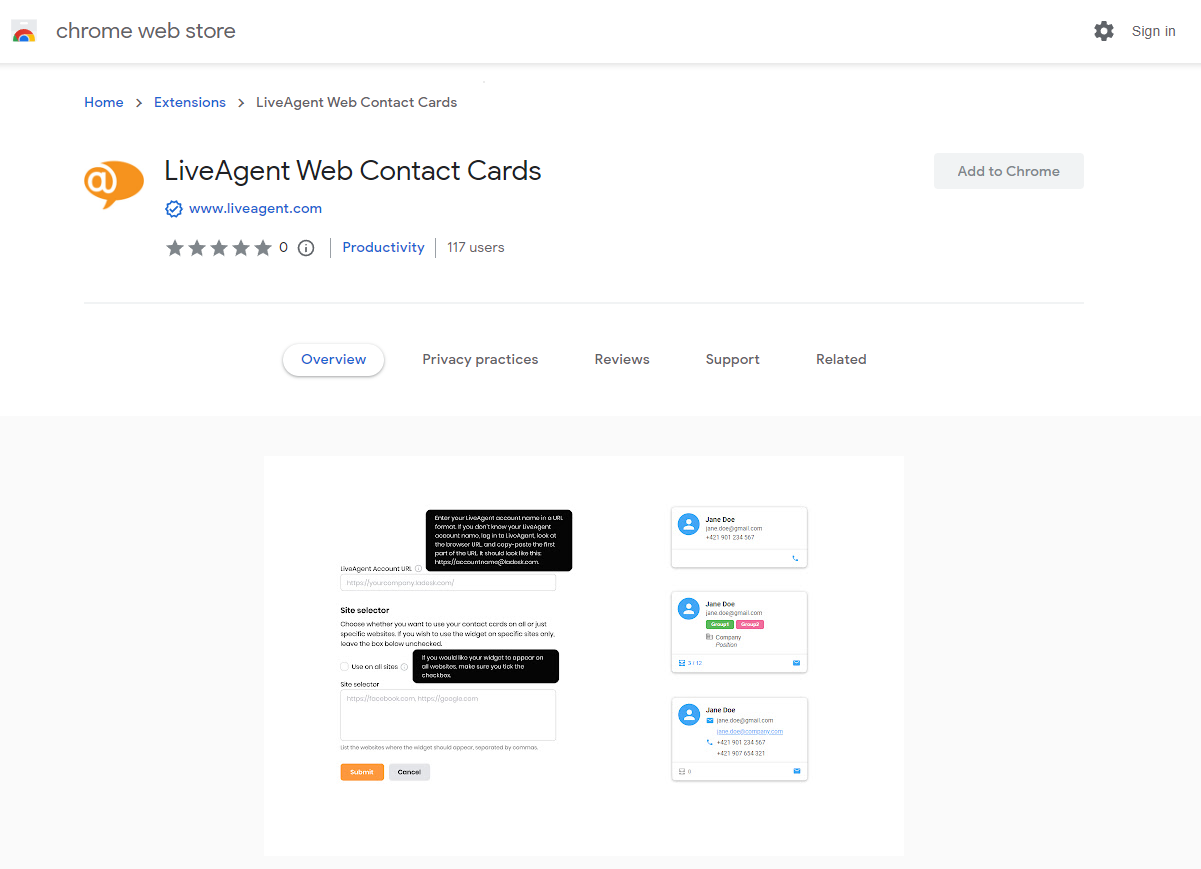 Επέκταση web contact cards στο πρόγραμμα περιήγησης Chrome