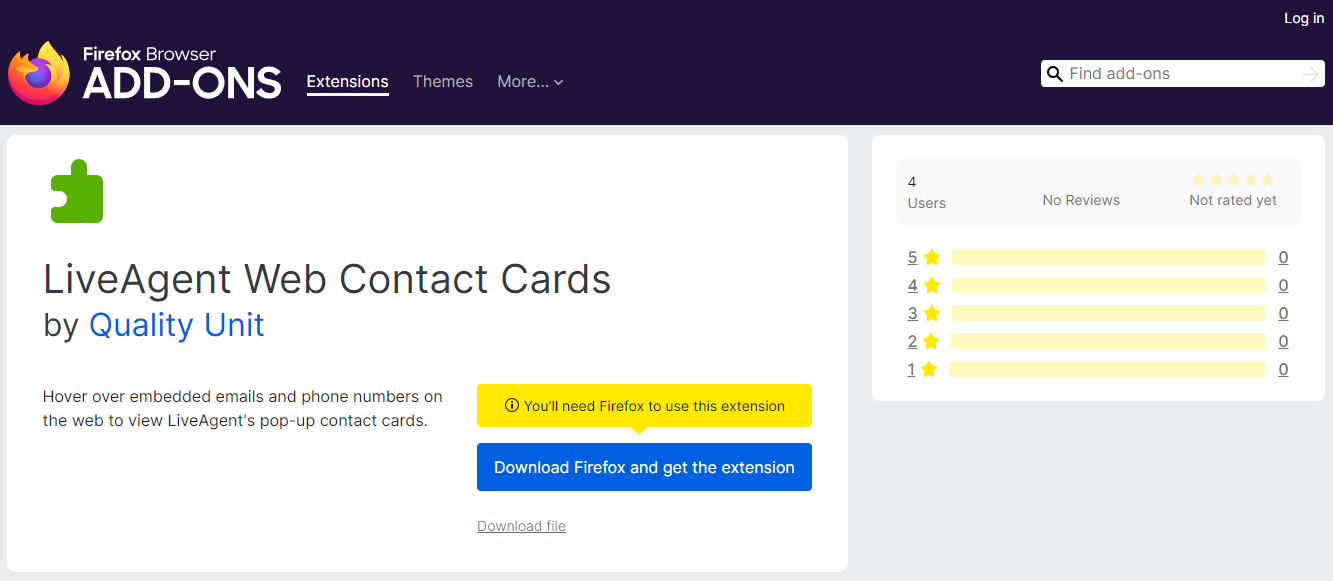 Επέκταση web contact cards στο πρόγραμμα περιήγησης Firefox