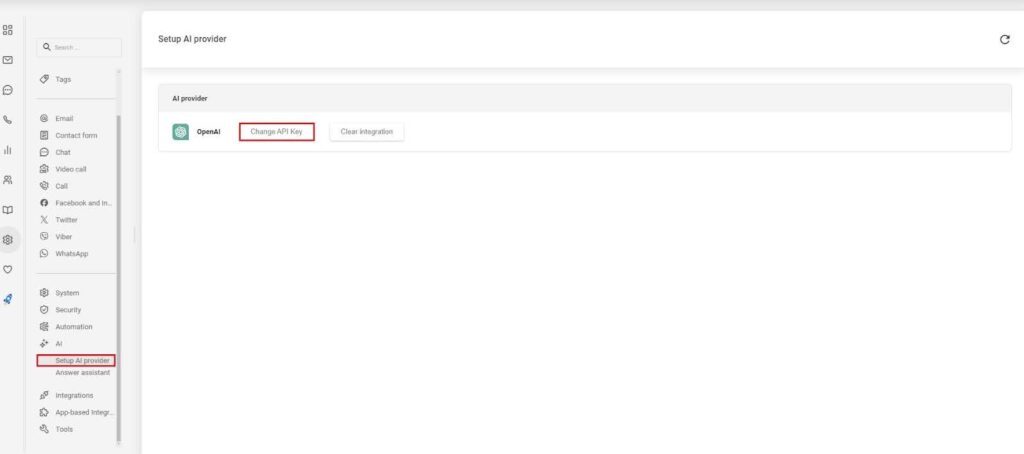 Εικόνα που εμφανίζει τις ρυθμίσεις παρόχου AI στο LiveAgent.