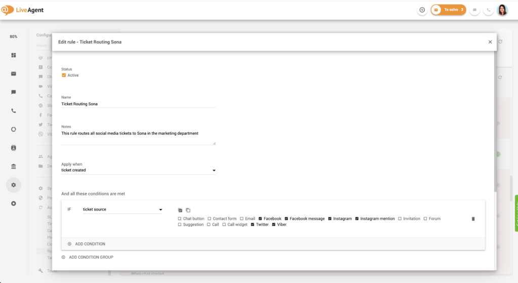 Ρύθμιση κανόνων ευθύνης στο LiveAgent