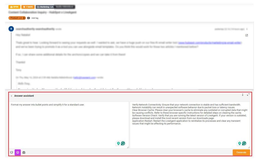 Εικόνα που εμφανίζει την επιλογή custom answer assistant με μια προτροπή και ένα μήνυμα για να επιδείξει αυτόν τον βοηθό