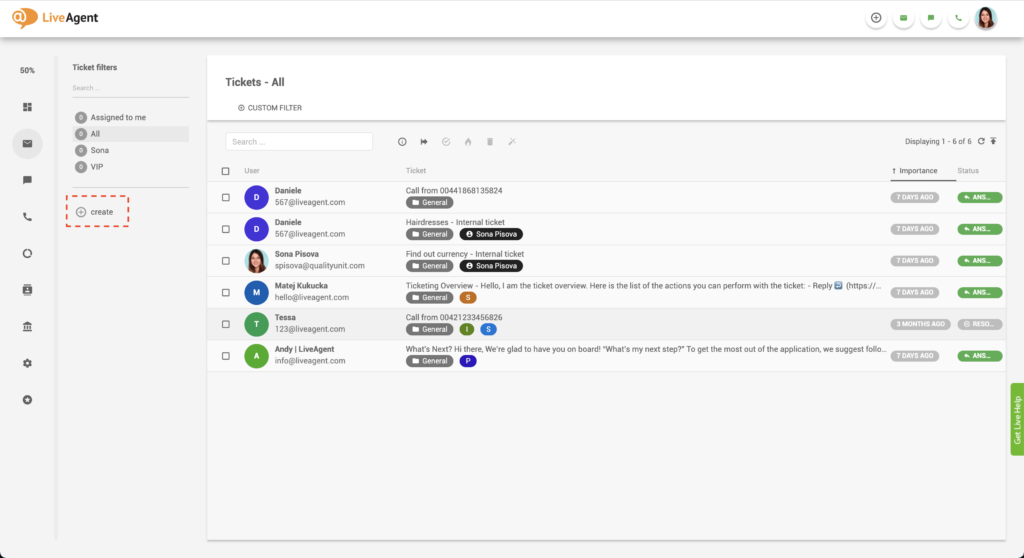 Δημιουργία φίλτρου LiveAgent