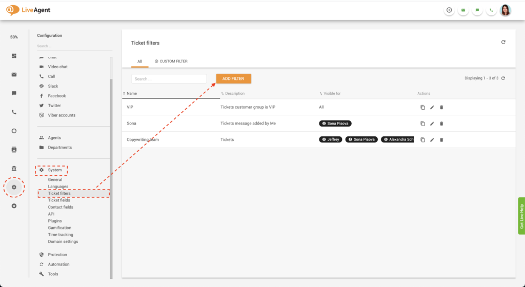 Δημιουργία παγκόσμιου φίλτρου LiveAgent