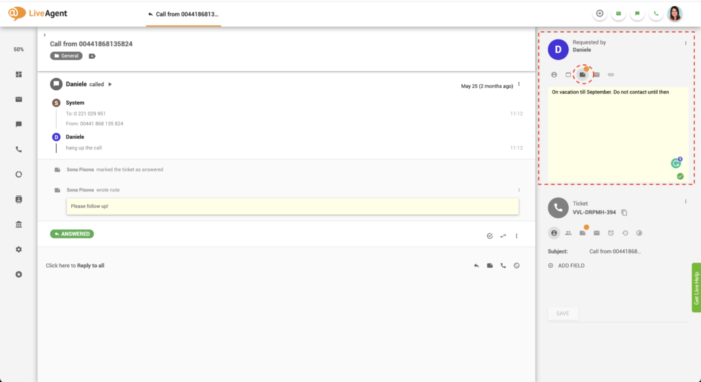 Σημείωση πελάτη Liveagent