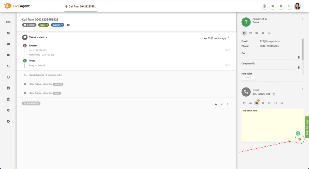 Σημειώσεις εισιτηρίου LiveAgent