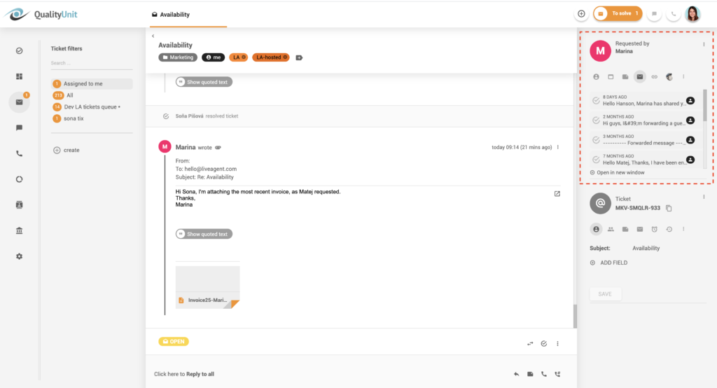 Ιστορικό επικοινωνίας σε νήματα - LiveAgent