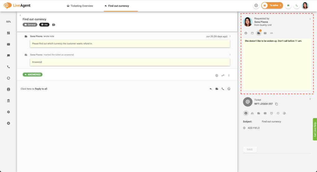 Σημειώσεις σε Εισιτήρια - LiveAgent