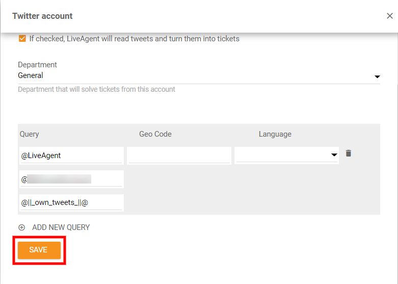 Αποθήκευση ρυθμίσεων ενσωμάτωσης Twitter