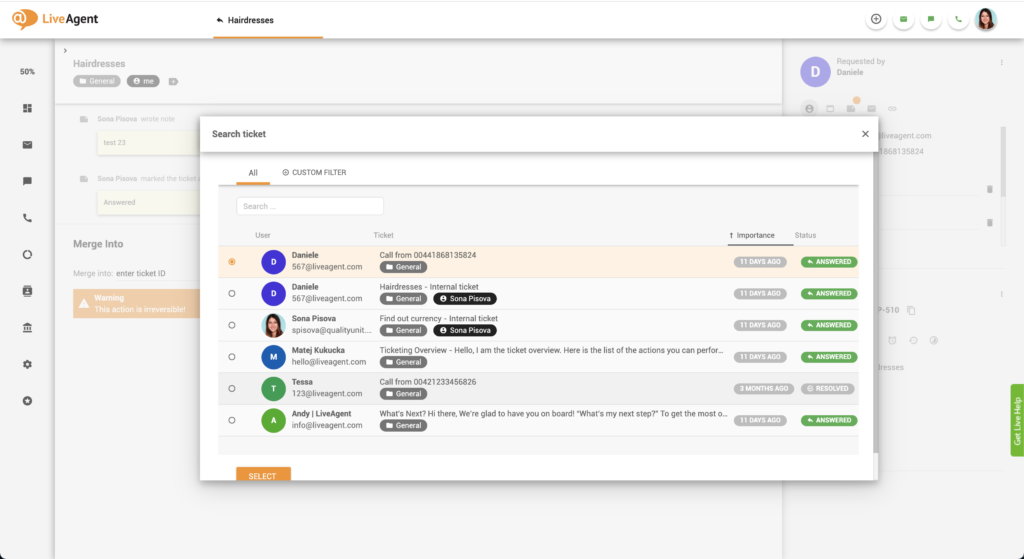 Επιλογή εισιτηρίου για συγχώνευση