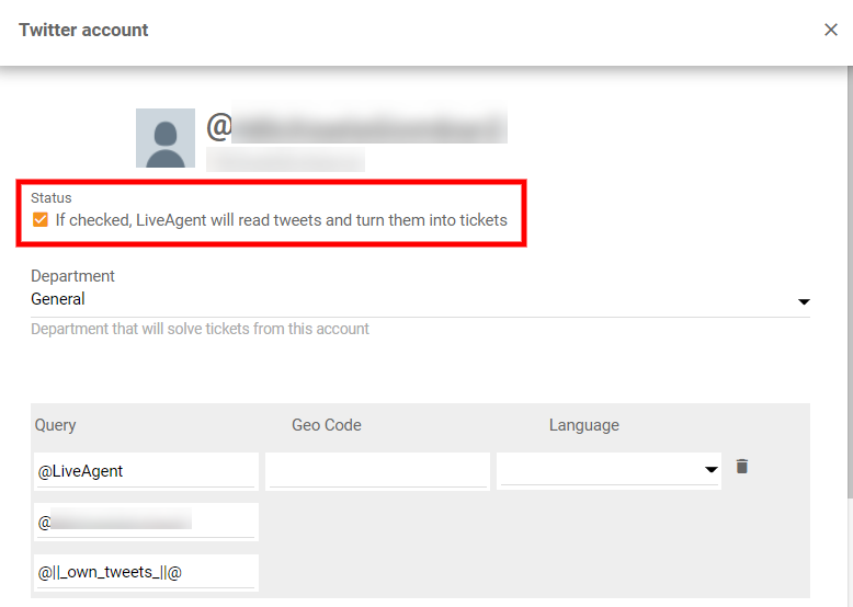 Επιλέξτε το πλαίσιο ελέγχου κατάστασης για το Twitter
