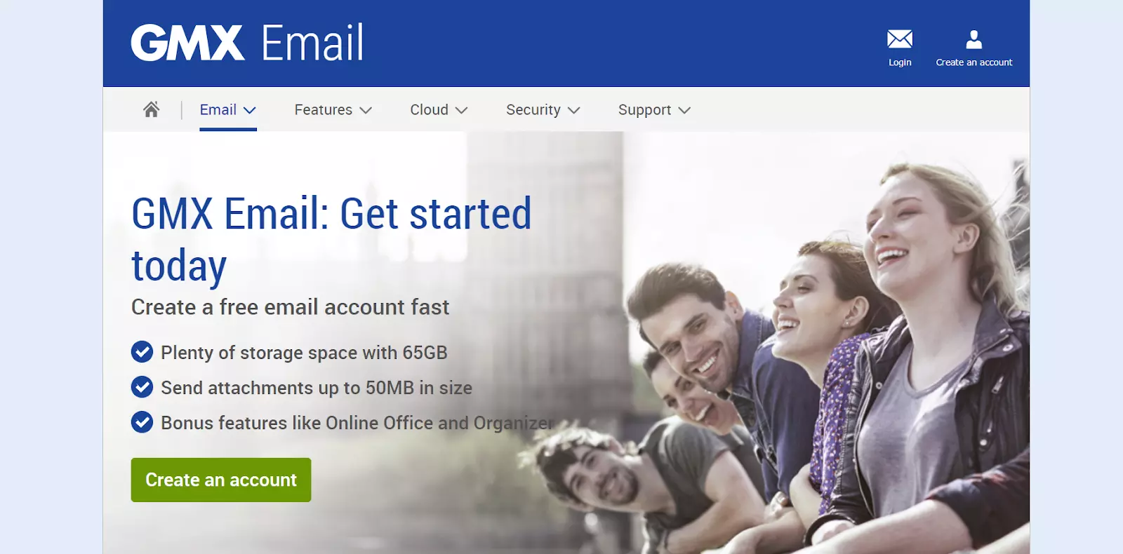 GMX Email homepage