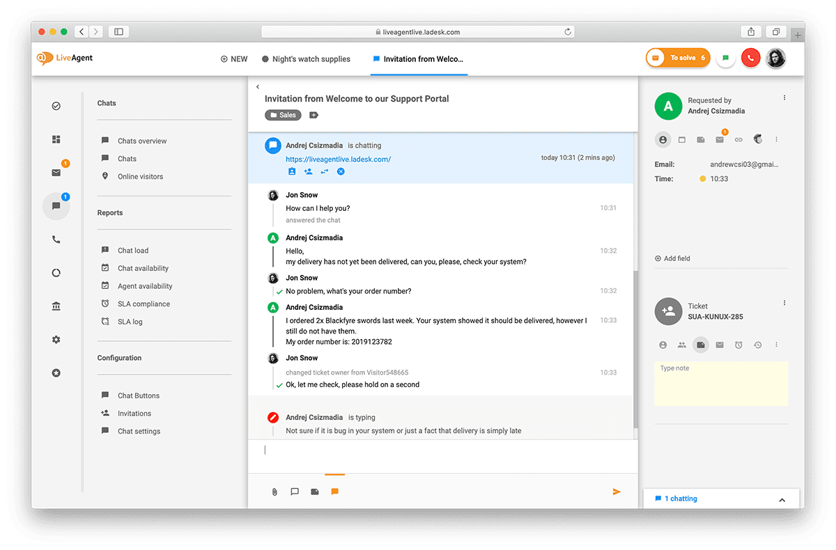 Επισκόπηση της διεπαφής live chat στο LiveAgent.