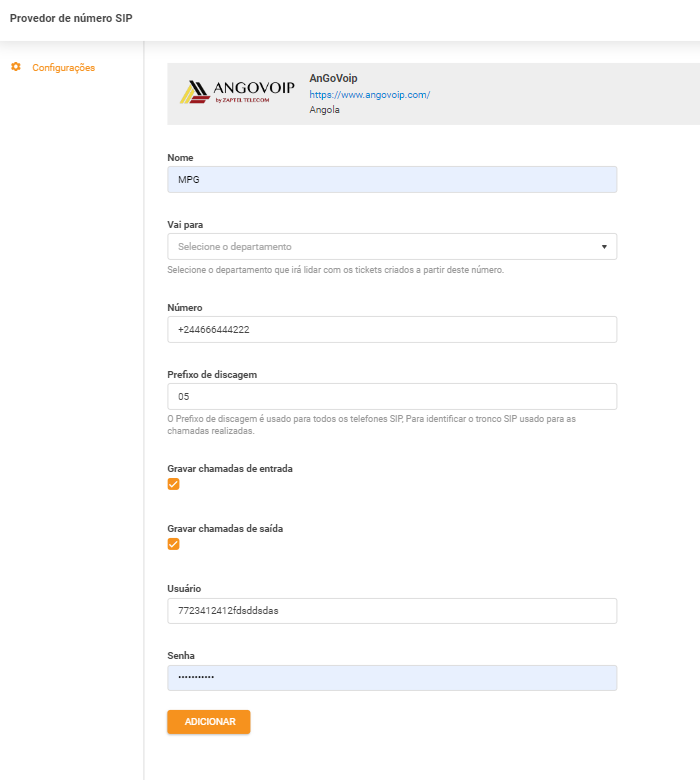 Διαπιστευτήρια AnGoVoIP
