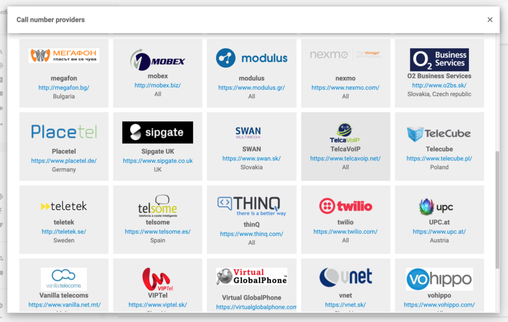 Πάροχοι αριθμών κλήσεων με LiveAgent